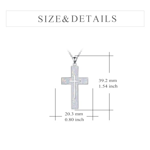 YFN Cross Necklace Sterling Silver Religious Cross Pendant Jewelry Christian Gifts for Women Men - style: A. White Opal