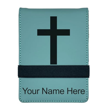 LaserGram Mini Padfolio with Notepad and Pen, Christian Cross, Personalized Engraving Included (Teal) - color: Teal