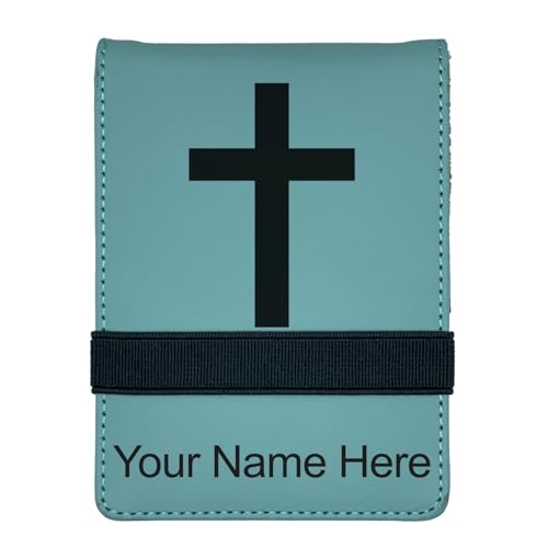 LaserGram Mini Padfolio with Notepad and Pen, Christian Cross, Personalized Engraving Included (Teal) - color: Teal