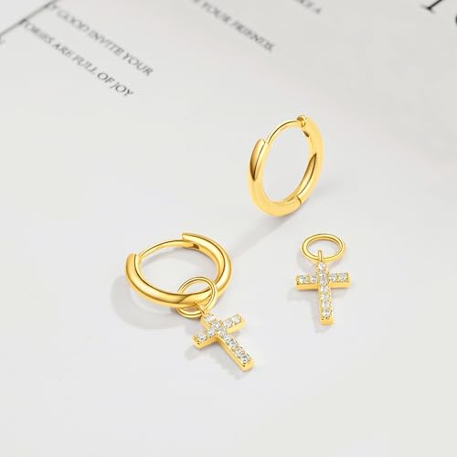 DAILY VIBES Cute Butterfly Star Cross Heart CZ Dangle Earrings for Women - color: Gold Cross CZ