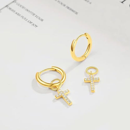 DAILY VIBES Cute Butterfly Star Cross Heart CZ Dangle Earrings for Women - color: Gold Cross CZ