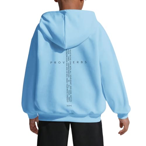 Christian Hoodies for Kids Boys Religious Jesus Hoodie Faith Cross Sweatshirts Vintage Bible Verse Graphic Pullovers - color: Sky Blue, size: 9-10 Years