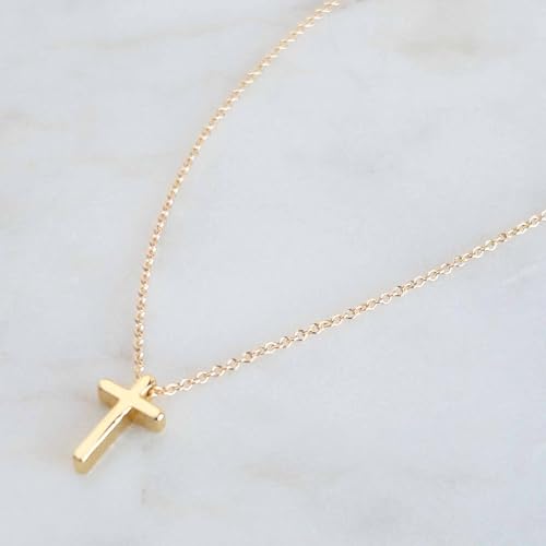 Austin Down to Earth, Tiny Cross Necklace, Simple Gold Cross Necklaces for Women, 14k Gold Filled Chain, Christian Gift for Baptism Confirmation Graduation - style: 16-18 inches, adjustable