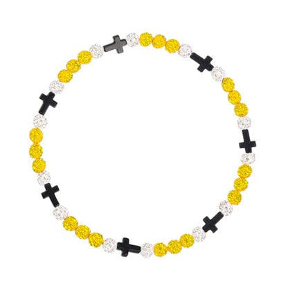 Baseball Bead Cross Necklace for Boys Kids, Elastic Rhinestone Bling Necklace Drip Gifts for Teens Players - color: Black Cross/Yellow/White