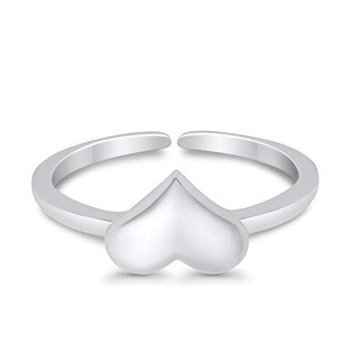 Blue Apple Co. Adjustable Heart Toe Ring Band 925 Sterling Silver (6mm) - color: Sterling Silver