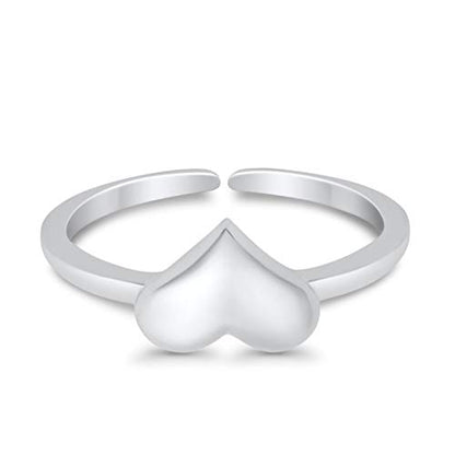 Blue Apple Co. Adjustable Heart Toe Ring Band 925 Sterling Silver (6mm) - color: Sterling Silver