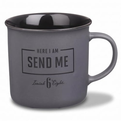 Christian Art Gifts Ceramic Coffee & Tea Scripture Mug for Men: Isaiah 6:8 Bible Verse, Matte Charcoal Gray & Black, 13 oz.