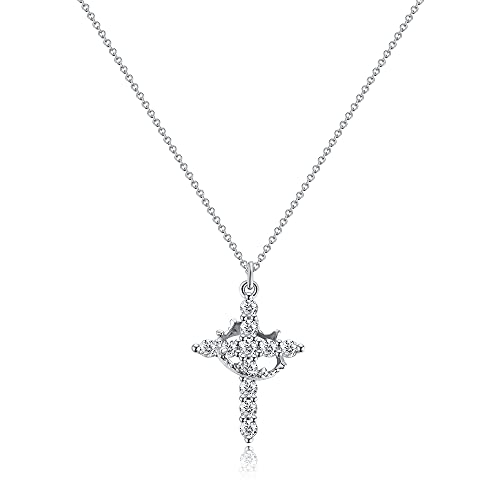 Tewiky Christian Gift Stocking Stuffers Cross Necklace for women-Dainty 14k Gold Plated/Silver Plated Pendant Necklaces Simple Cute Tiny Necklace Jewelry for Women - color: Silver Crown Cross