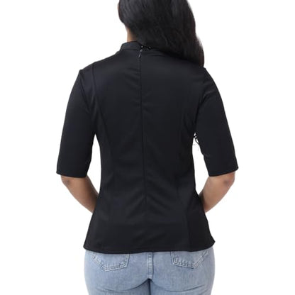 Women's Short Sleeve Clergy T-Shirt - Tab Collar with Back Zipper & Adjustable Collar, Removable White Tabs Minister Top - size: 3X-Large