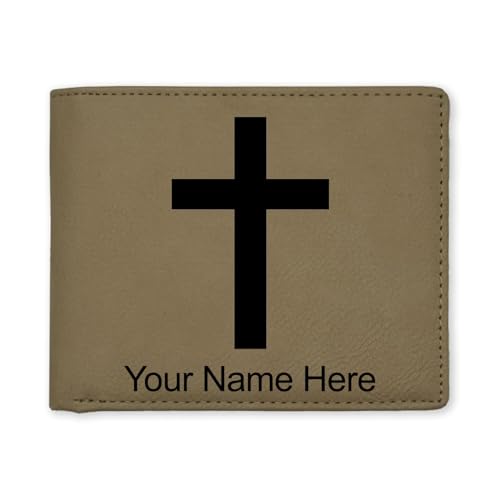 LaserGram Personalized Wallet, Christian Cross (Light Brown) - color: Light Brown