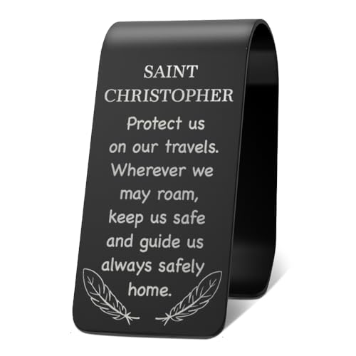 Saint Christopher Protect Us On Our Travels Wherever Black Visor Clip for Cars, Travelers Prayer Gifts, St Christopher Driving Safety Car Accessories for New Driver, Driving Safety Visor Clip - color: Black