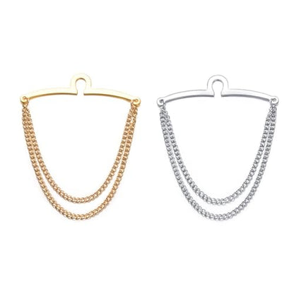2Pcs Tie Chain for Men Classic with Double Single Gold Silver Elegant Chain Tie Cilp - color: double chain gold silver