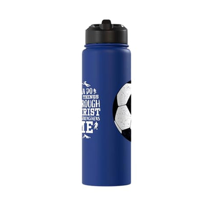 Christian Soccer Faith Graphic Bible Verse Philippians 4:13 Stainless Steel Insulated Water Bottle - color: Royal Blue