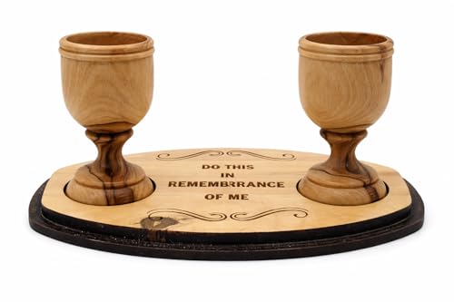 Zuluf Small Olive Wood Communion Cup Set of 2 with Base 2.8 Inch – Handmade Holy Land Christian Chalice Set for Church, Eucharist, Last Supper “Do This in My Remembrance” Gift