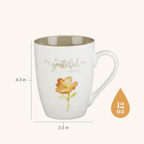 Christian Art Gifts Ceramic Coffee or Tea Mug Set for Women, Be Grateful, Faithful, Thankful, Joyful Bible Verse Mug Set, Boxed Set of 4 Coffee Cups