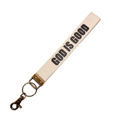 Make Heaven Crowded Christian Keychain Cotton Wristlet Keychain Bronze Key Fob Soft Car Keychain Wristlet - color: God is Good