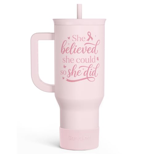 Breast Cancer Awareness Stainless Steel Slider Tumbler with Handle 40 Ounces with Lid, Travel Cup, Insulated Bottles for Girls Women - color: Breast Cancer Awareness