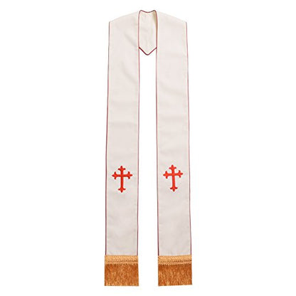 BLESSUME 1PC Clergy Mass Stole Cross Embroidered Wedding Stole - color: White/Red