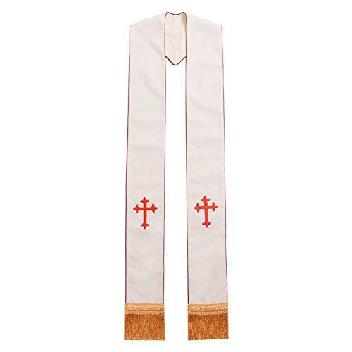 BLESSUME 1PC Clergy Mass Stole Cross Embroidered Wedding Stole - color: White/Red