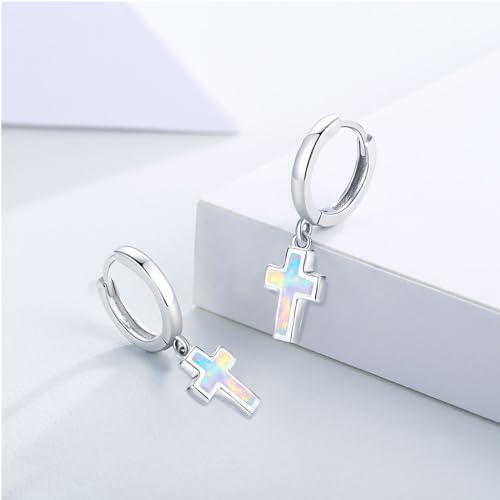 Opal Cross Stud Earrings, 925 Sterling Silver Hypoallergenic Stud Earrings - style: Cross Dangle
