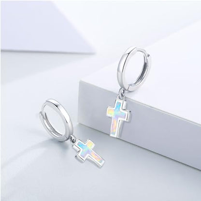 Opal Cross Stud Earrings, 925 Sterling Silver Hypoallergenic Stud Earrings - style: Cross Dangle