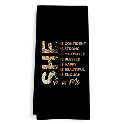 Black Gold She is Me Kitchen Towels, Inspirational Gifts for Women, Postive Affirmations Golden Dish Tea Towels for Kitchen, Inspirational Self Care Hand Towels for Girls Bathroom, 16x24 Inch - color: She