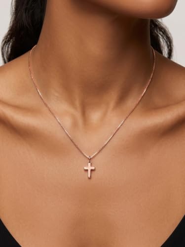 KeyStyle Cross Necklace for Women,Silver/Gold/Rose Gold Cross Pendant - color: 01-Small Cross-Rose Gold