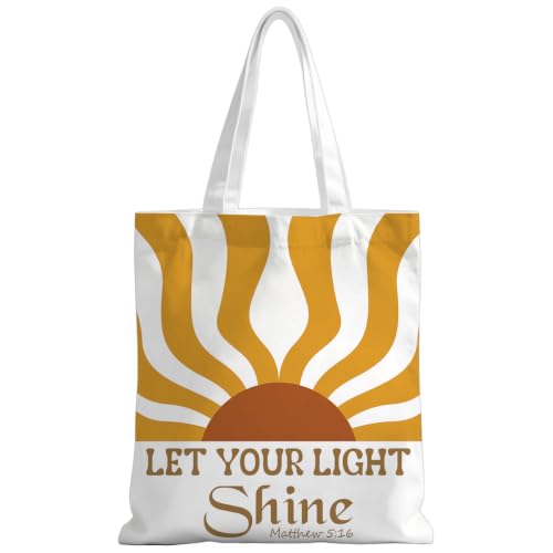 Christian Tote Bag Religious Gifts Canvas Bags for Women Men Shopping Work Gym Picnic Travel - color: Let Your Light Shine Matthew 5:16