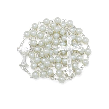 KOMI 6 MM Pearl Rosary Beads With Crucifix, Catholic Necklace for Women With Velvet Bag or Rosary Box - style: Rosary-10