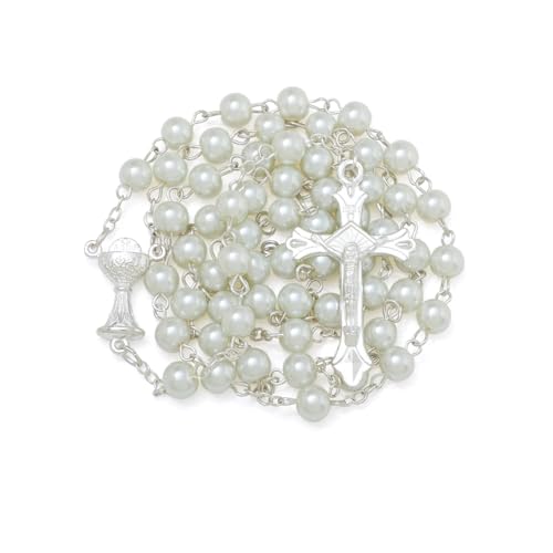 KOMI 6 MM Pearl Rosary Beads With Crucifix, Catholic Necklace for Women With Velvet Bag or Rosary Box - style: Rosary-10