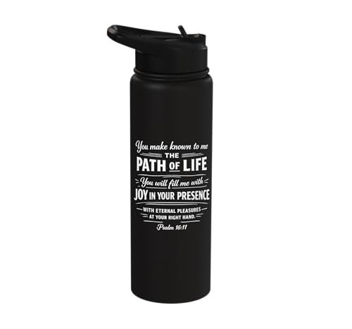 Psalm 16:11 Path of Life Bible Verse Scripture Faith Prayer Stainless Steel Insulated Water Bottle - color: Black