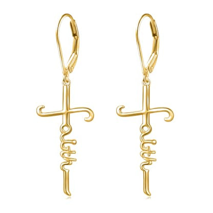925 Sterling Silver Infinity Love of God Simple Dainty Faith Cross Dangle Earrings Religious Gift for Women - color: Faith - Gold