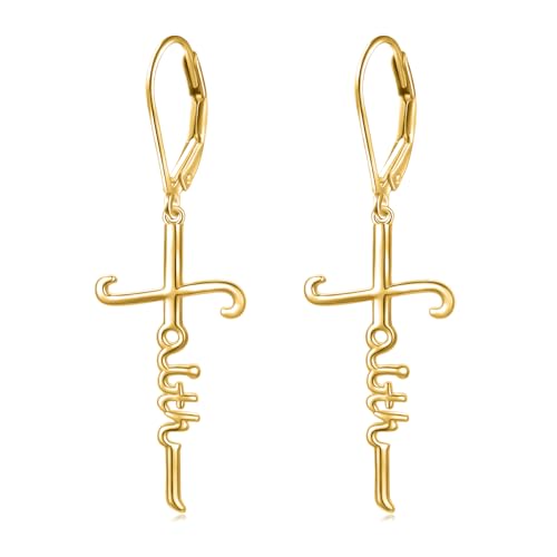 925 Sterling Silver Infinity Love of God Simple Dainty Faith Cross Dangle Earrings Religious Gift for Women - color: Faith - Gold