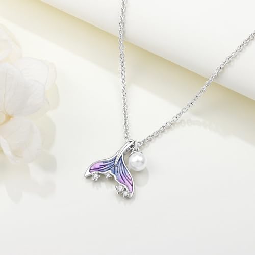 925 Sterling Silver Fashion Pendant Necklace for Women，Fashion Jewelry, 18K Gold Plated， Advanced Retro Series Link Chains ，Basic Multifunctional Accessories Suitable for Multiple Occasions and Daily Wear - color: Beauty Fish Tail Pearl