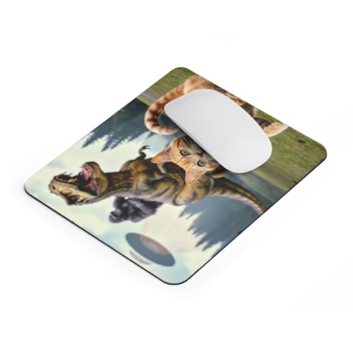 Mousepad Funny Cat Gorilla Riding Dinosaur with UFO Alien Scene Hilarious Animal Mashup Unique Fantasy Humor Desk Accessory Cool Sci Fi Style Computer Mouse pad Novelty Gaming Mouse Mat Creative - color: Riding Dinosaur