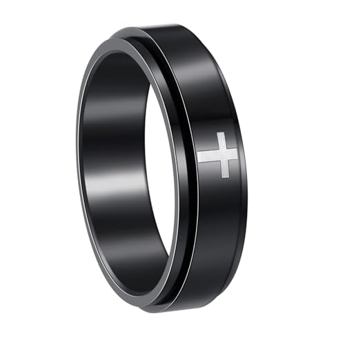 Mens Fidget Rings Anxiety Ring for Men 6mm 8mm Chain Spinner Ring Size 5-14 - color: Jet Black