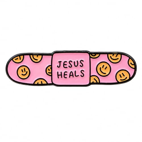 Funny Pink Bandage Pin - Enamel Religious Jesus Pins Brooch for Backpacks, Jackets, Hats with "Jesus Heals". Bible Verse Brooches Gift for Christians and Friends
