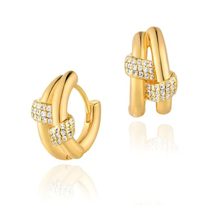 Huggie Hoop Earrings for Women Gold CZ Stud Earrings 14K Gold Filled Small Boho Huggie Earrings Hypoallergenic Piercing Hoops Jewelry - style: Split