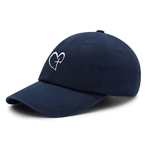 JPAK Heart and Cross Premium Dad Hat Embroidered Cotton Baseball Cap Christian Faith - color: Navy