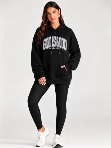 LUKYCILD God is Good Hoodie Christian Sweatshirt for Women Jesus Shirt - color: #01 Black, size: X-Large