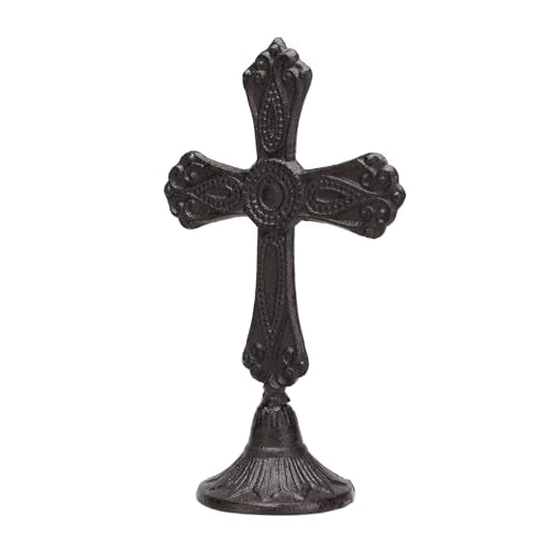 BRASSTAR Cast Iron Circular Base Cross Statue 10.3in (H)