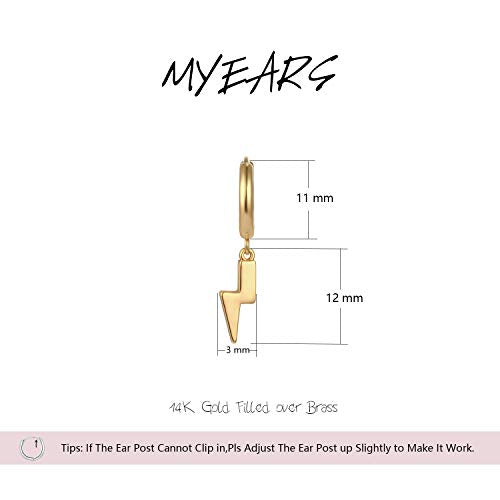 MYEARS Women Earrings Gold Huggie Hoop Dangle Drop 14K Gold Plated Small Simple Hypoallergenic Everyday Jewelry - style: Lightning