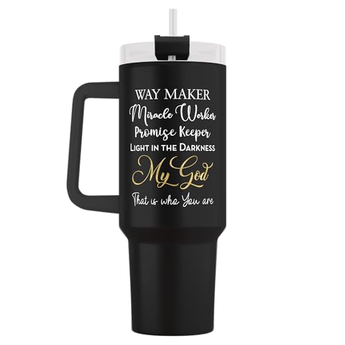 40oz Christian Tumbler with Handle, Straw & Leak-Proof Lid – Insulated Stainless Steel Travel Mug with Bible Verses & Inspirational Quotes – Faith-Based Gift for Daily Encouragement – Waymaker - color: Waymaker