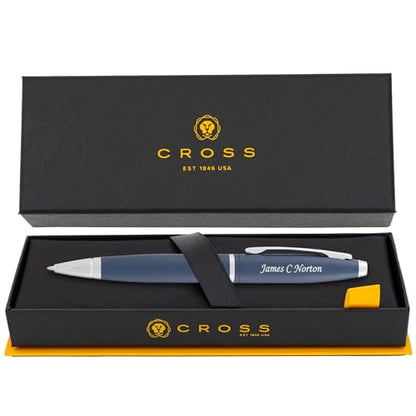 Cross Calais Personalized Ballpoint Pen in Matte Blue with Chrome Trim - color: Matte Blue