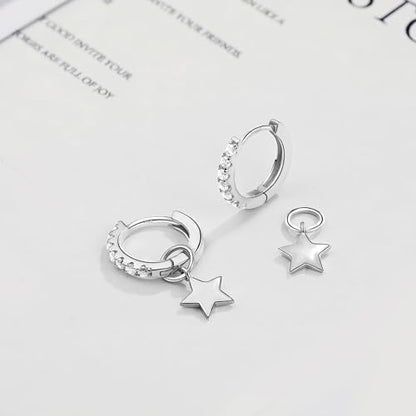 DAILY VIBES Cute Butterfly Star Cross Heart CZ Dangle Earrings for Women - color: Silver Mini Star