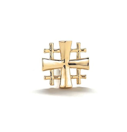 Gold Jerusalem Cross Lapel Pin – Christian Crusader Shield Brooch for Men, Religious Gift for Pastors, Clergy, Baptism, Confirmation, Handmade Church Jewelry