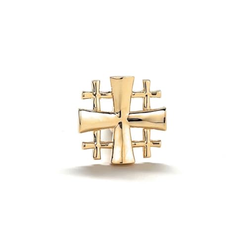 Gold Jerusalem Cross Lapel Pin – Christian Crusader Shield Brooch for Men, Religious Gift for Pastors, Clergy, Baptism, Confirmation, Handmade Church Jewelry
