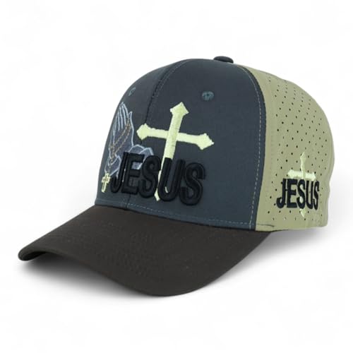 Trendy Apparel Shop Only Jesus Praying Hand Embroidered Christian Ball Cap - color: Charcoal Brown 9