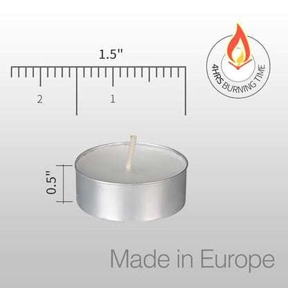 HomeLights Tealight Candles - 4 Hours - Giant 100,200,300 Bulk Packs - White Unscented European Votive Smokeless Tea Lights for Shabbat, Weddings, Christmas, Home Decorative - 300 Pack - size: 300 Pack