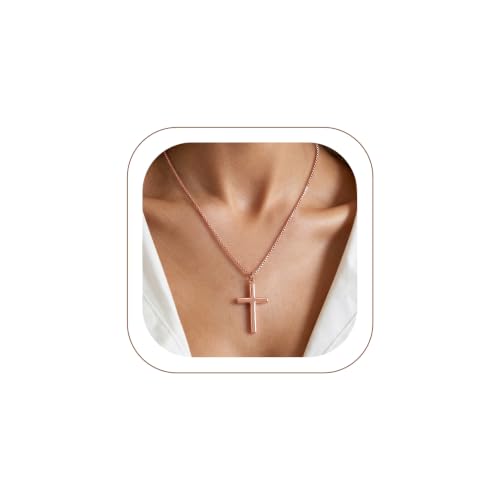 KeyStyle Cross Necklace for Women,Silver/Gold/Rose Gold Cross Pendant - color: 03-Large Cross-Rose Gold